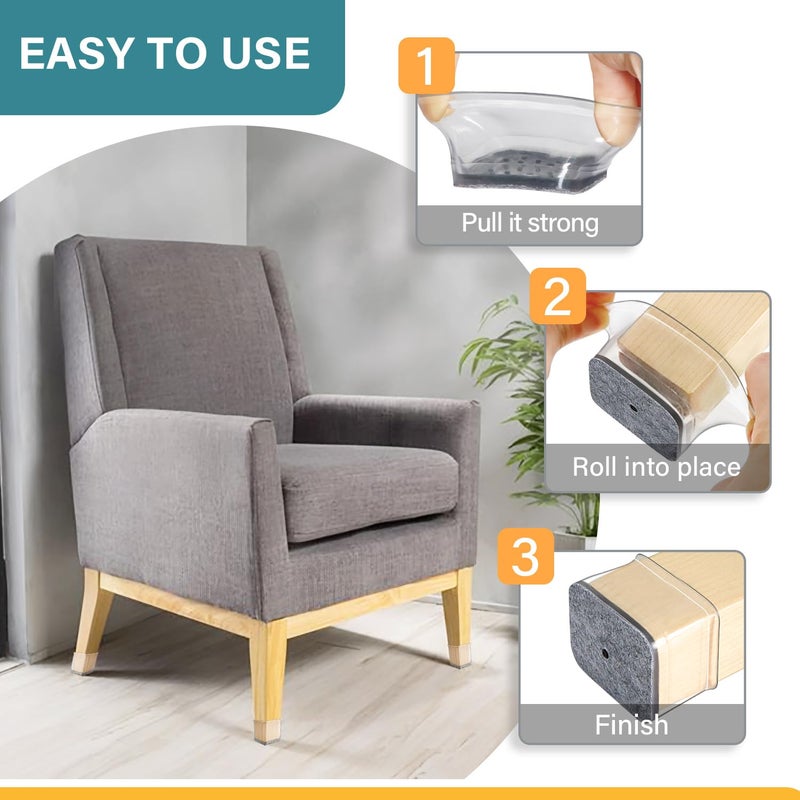 ANSIBLE 24 Pcs Chair Leg Floor Protectors Rectangle  Silicone Felt Furniture Leg Pads Caps Covers for Hardwood Floors  Fit L:1-1/8"" to 1-1/2""  W:3/4"" to 1"" - Image 3